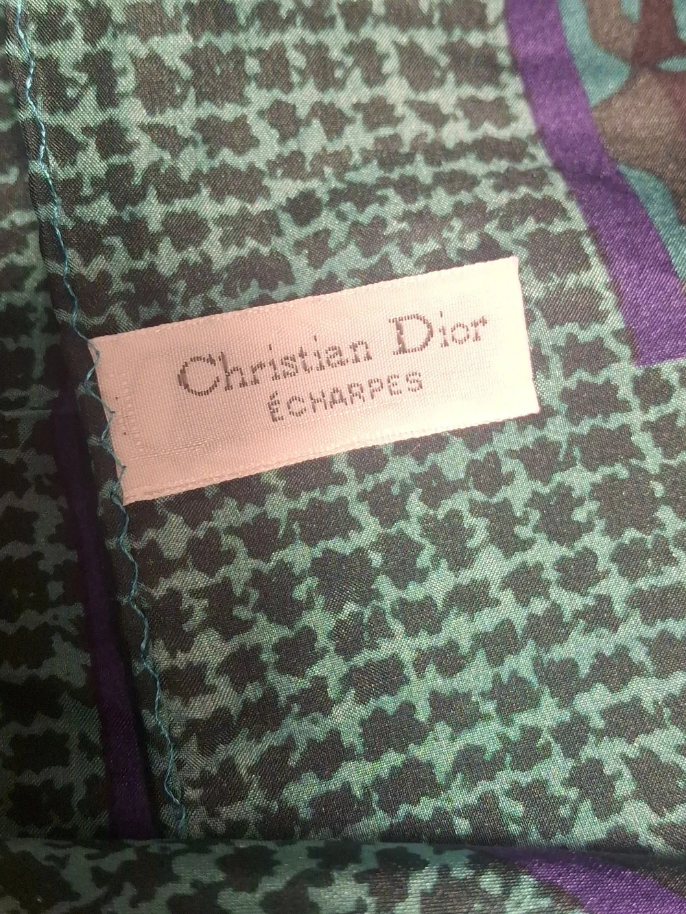 Dior Green and Purple Silk Houndstooth Scarf